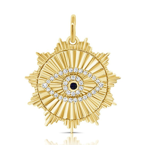 Fluted Diamond & Sapphire Evil Eye Spire Charm