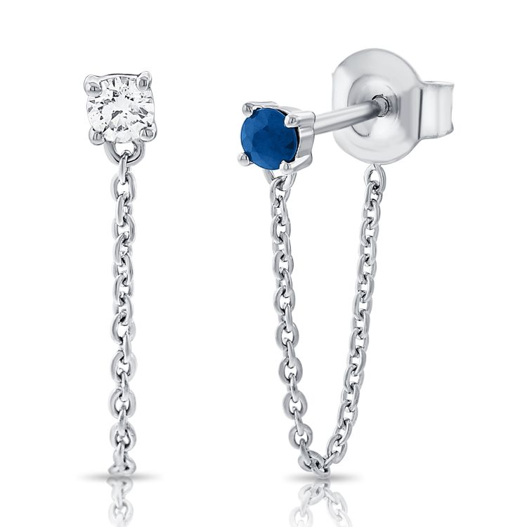 One-and-One Sapphire & Diamond Studs with Chain