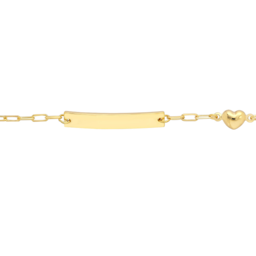 Child Paperclip Chain Bracelet with ID Bar and Heart - Engravable