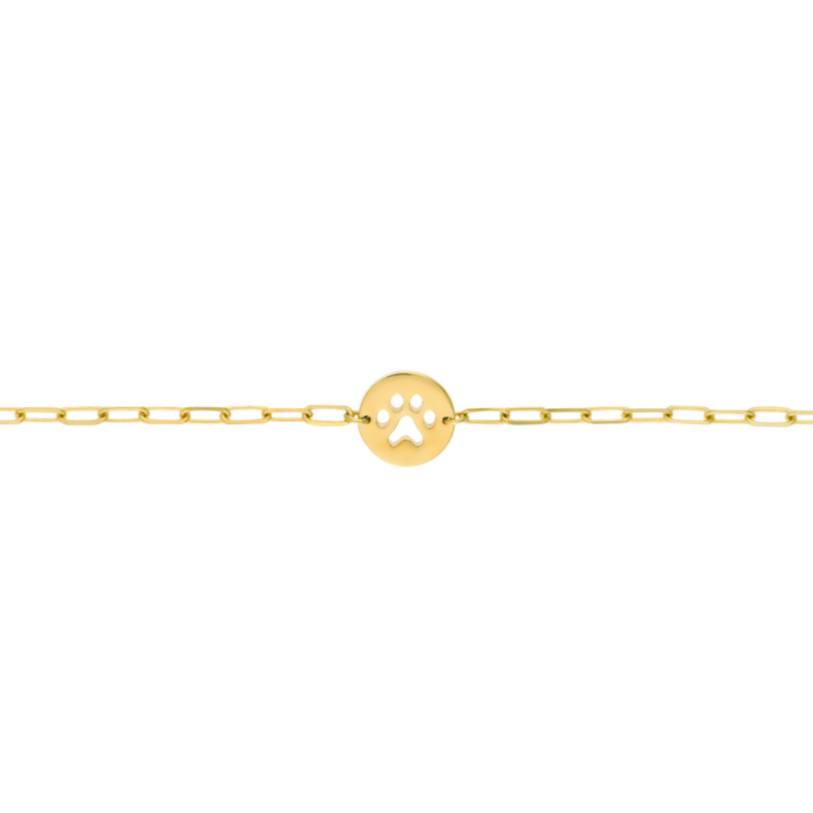 Child Paperclip Chain Bracelet with Paw Print - Engravable