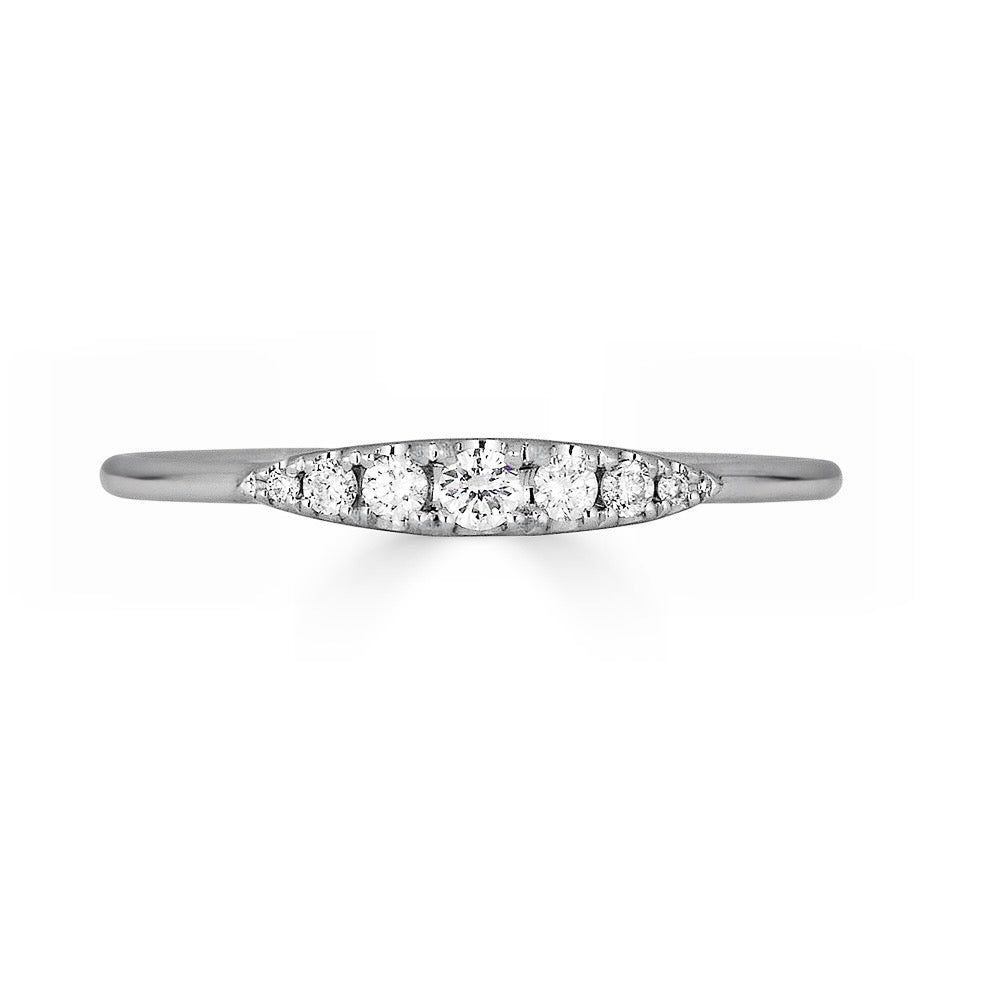 GRADUATED DIAMOND BAR BAND-Skinny enough to stack, yet substantial enough to wear on its own, this is the perfect every day diamond ring. Set in 18K solid gold, graduated diamonds tapper off to each side. - available in 18K white, yellow and rose gold - diamonds: approximately 0.10 total carat weight; G-H color, SI clarity - shown on model in white gold - custom sizing available: ice@anneauxjewelry.com-Anneaux Jewelry