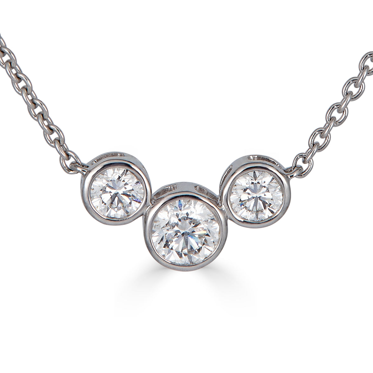 Three Diamond Bezel Set Necklace