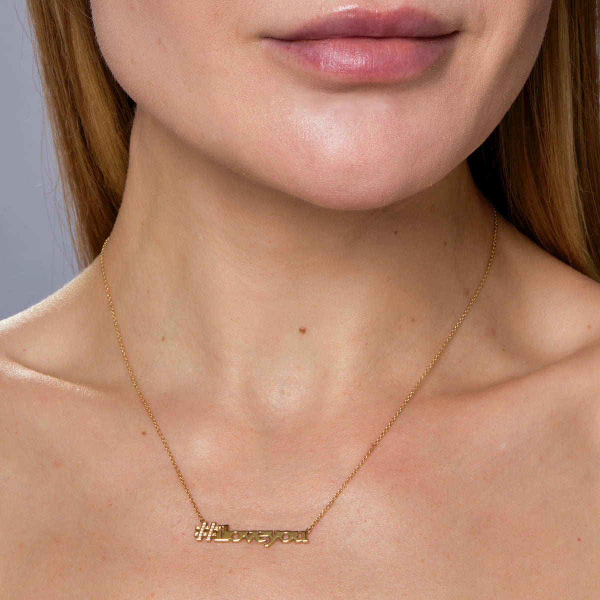 DIAMOND PAVE "HASHTAG" I love you NECKLACE-Necklaces-Say I love you with a diamond pave hashtag! Our handmade diamond pave "hashtag" i love you necklace sits on a delicate chain in 14K solid gold. - available in 14k yellow, white and rose gold - diamonds: G-H color, SI clarity - 17” necklace - spring ring clasp - shown on model in yellow gold-Anneaux Jewelry